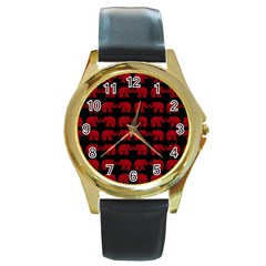 Indian elephant pattern Round Gold Metal Watch