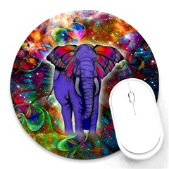 Abstract Elephant With Butterfly Ears Colorful Galaxy Round Mousepads by EDDArt