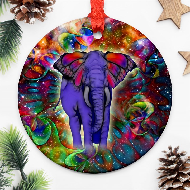 Abstract Elephant With Butterfly Ears Colorful Galaxy Ornament (Round)