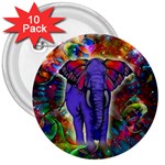 Abstract Elephant With Butterfly Ears Colorful Galaxy 3  Buttons (10 pack)  Front