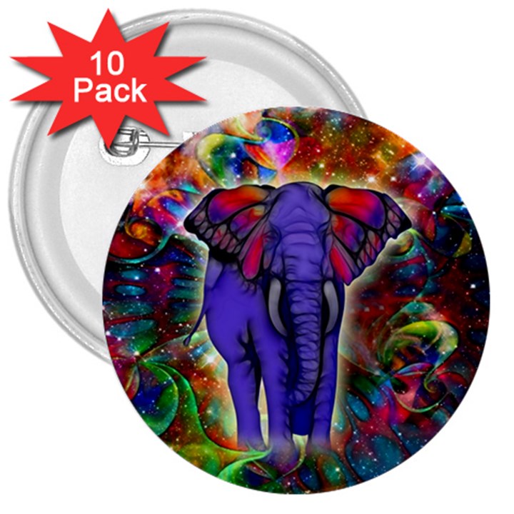 Abstract Elephant With Butterfly Ears Colorful Galaxy 3  Buttons (10 pack) 