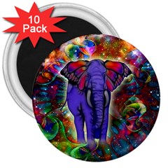 Abstract Elephant With Butterfly Ears Colorful Galaxy 3  Magnets (10 Pack)  by EDDArt