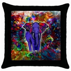 Abstract Elephant With Butterfly Ears Colorful Galaxy Throw Pillow Case (black) by EDDArt