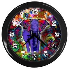 Abstract Elephant With Butterfly Ears Colorful Galaxy Wall Clocks (black) by EDDArt