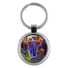 Abstract Elephant With Butterfly Ears Colorful Galaxy Key Chains (round)  by EDDArt