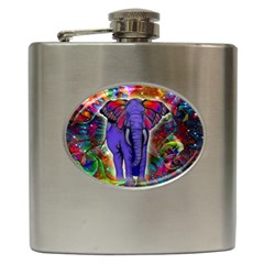 Abstract Elephant With Butterfly Ears Colorful Galaxy Hip Flask (6 Oz) by EDDArt