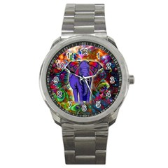 Abstract Elephant With Butterfly Ears Colorful Galaxy Sport Metal Watch by EDDArt