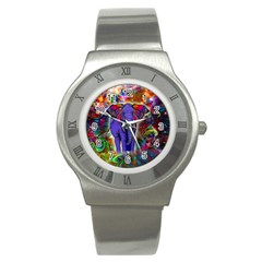 Abstract Elephant With Butterfly Ears Colorful Galaxy Stainless Steel Watch by EDDArt