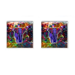 Abstract Elephant With Butterfly Ears Colorful Galaxy Cufflinks (square) by EDDArt