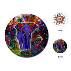 Abstract Elephant With Butterfly Ears Colorful Galaxy Playing Cards (round)  by EDDArt