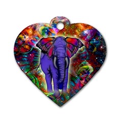 Abstract Elephant With Butterfly Ears Colorful Galaxy Dog Tag Heart (one Side) by EDDArt