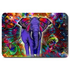 Abstract Elephant With Butterfly Ears Colorful Galaxy Large Doormat  by EDDArt