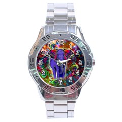 Abstract Elephant With Butterfly Ears Colorful Galaxy Stainless Steel Analogue Watch by EDDArt