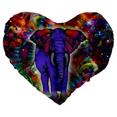 Abstract Elephant With Butterfly Ears Colorful Galaxy Large 19  Premium Flano Heart Shape Cushions by EDDArt