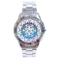 Mandalas Symmetry Meditation Round Stainless Steel Analogue Watch by Amaryn4rt