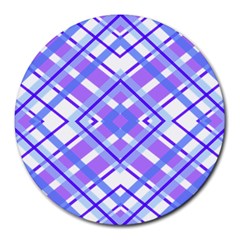 Geometric Plaid Pale Purple Blue Round Mousepads