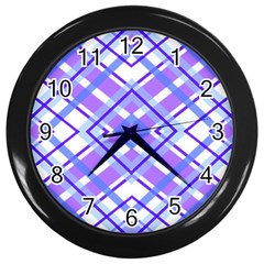 Geometric Plaid Pale Purple Blue Wall Clocks (Black)