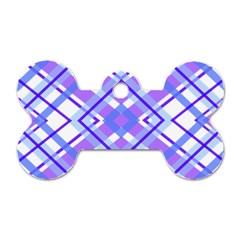 Geometric Plaid Pale Purple Blue Dog Tag Bone (Two Sides)