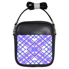 Geometric Plaid Pale Purple Blue Girls Sling Bags