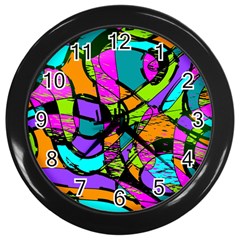 Abstract Art Squiggly Loops Multicolored Wall Clocks (black) by EDDArt