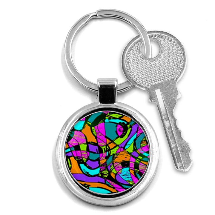 Abstract Art Squiggly Loops Multicolored Key Chains (Round) 