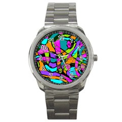 Abstract Art Squiggly Loops Multicolored Sport Metal Watch by EDDArt