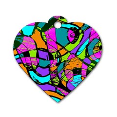 Abstract Art Squiggly Loops Multicolored Dog Tag Heart (one Side) by EDDArt