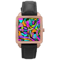 Abstract Art Squiggly Loops Multicolored Rose Gold Leather Watch  by EDDArt