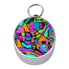 Abstract Art Squiggly Loops Multicolored Mini Silver Compasses by EDDArt