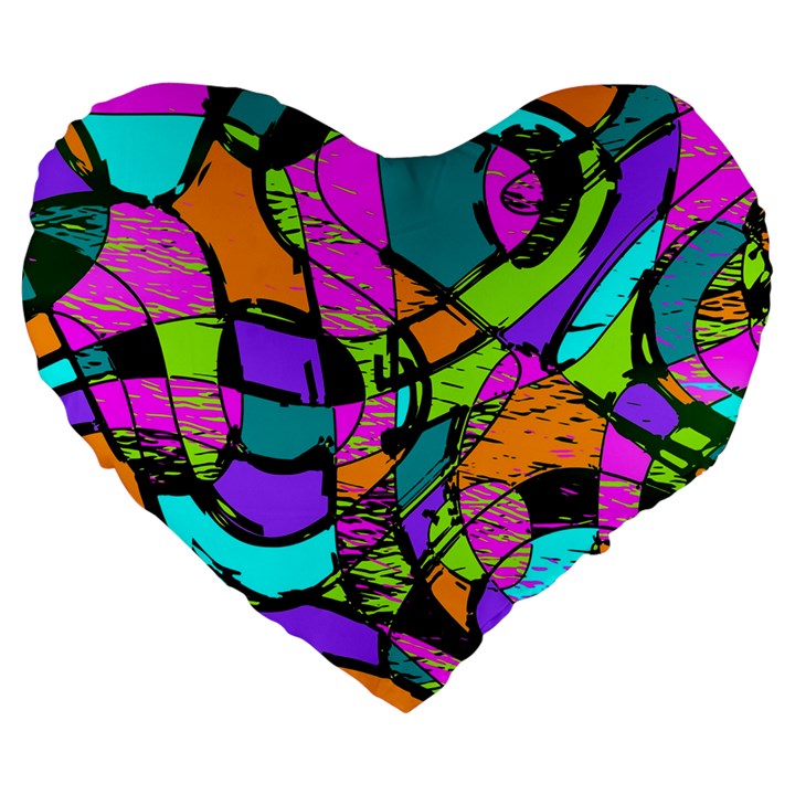 Abstract Art Squiggly Loops Multicolored Large 19  Premium Flano Heart Shape Cushions