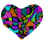 Abstract Art Squiggly Loops Multicolored Large 19  Premium Flano Heart Shape Cushions Back