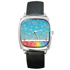 Rainbow Background Border Colorful Square Metal Watch by Amaryn4rt