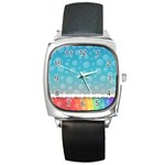 Rainbow Background Border Colorful Square Metal Watch Front