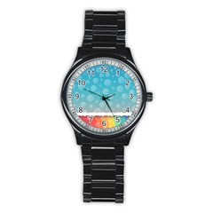 Rainbow Background Border Colorful Stainless Steel Round Watch by Amaryn4rt