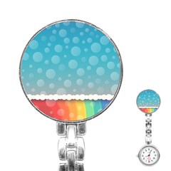 Rainbow Background Border Colorful Stainless Steel Nurses Watch by Amaryn4rt