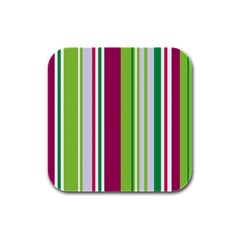 Beautiful Multi Colored Bright Stripes Pattern Wallpaper Background Rubber Square Coaster (4 Pack)  by Amaryn4rt