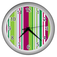 Beautiful Multi Colored Bright Stripes Pattern Wallpaper Background Wall Clocks (Silver) 