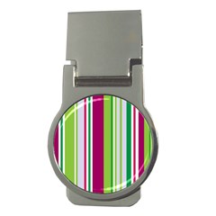 Beautiful Multi Colored Bright Stripes Pattern Wallpaper Background Money Clips (round)  by Amaryn4rt