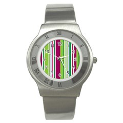 Beautiful Multi Colored Bright Stripes Pattern Wallpaper Background Stainless Steel Watch by Amaryn4rt