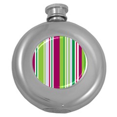 Beautiful Multi Colored Bright Stripes Pattern Wallpaper Background Round Hip Flask (5 Oz) by Amaryn4rt