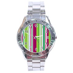 Beautiful Multi Colored Bright Stripes Pattern Wallpaper Background Stainless Steel Analogue Watch