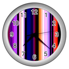 Fun Striped Background Design Pattern Wall Clocks (silver)  by Amaryn4rt