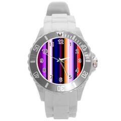 Fun Striped Background Design Pattern Round Plastic Sport Watch (l) by Amaryn4rt