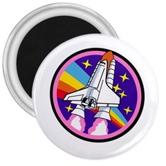 Badge Patch Pink Rainbow Rocket 3  Magnets by Amaryn4rt