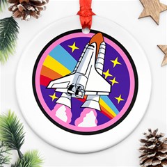 Badge Patch Pink Rainbow Rocket Ornament (round) by Amaryn4rt