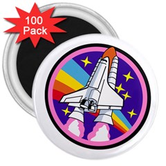 Badge Patch Pink Rainbow Rocket 3  Magnets (100 Pack) by Amaryn4rt