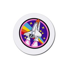 Badge Patch Pink Rainbow Rocket Rubber Round Coaster (4 Pack)  by Amaryn4rt