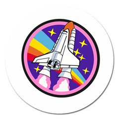 Badge Patch Pink Rainbow Rocket Magnet 5  (round) by Amaryn4rt