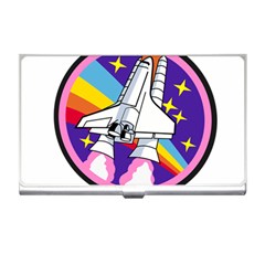 Badge Patch Pink Rainbow Rocket Business Card Holders by Amaryn4rt