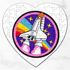 Badge Patch Pink Rainbow Rocket Jigsaw Puzzle (heart) by Amaryn4rt